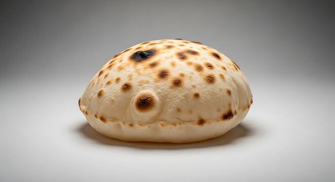 Authentic Khubz Arabic flatbread, fresh, charred texture, seamless white background.