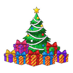 Christmas Tree Decorated with Ornaments and Gifts