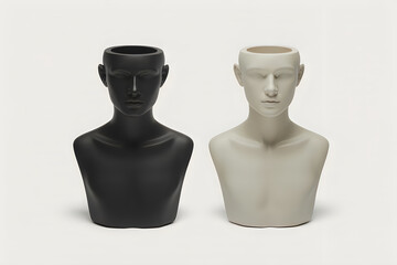 Two headless mannequin busts one black one light gray display
