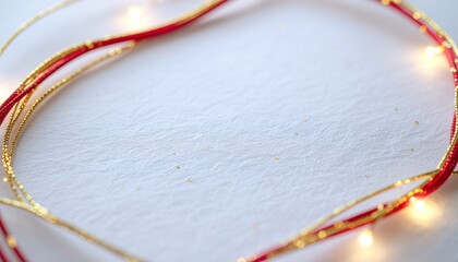 上品な白和紙の背景に水引の曲線と温かみのある光が灯る、お祝い用の背景素材