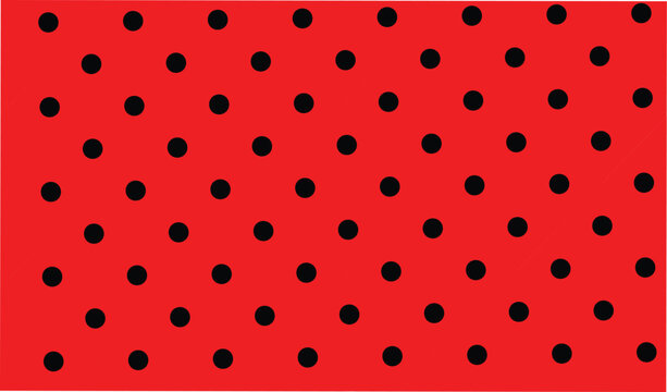 Seamless black polka dots on a bright red background vector illustration, ideal for textiles, fabrics, packaging, and digital designs