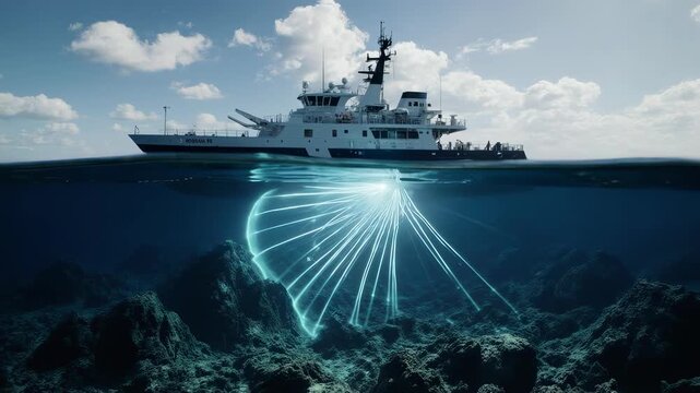 Research Ship Mapping Ocean Floor with Sonar Technology