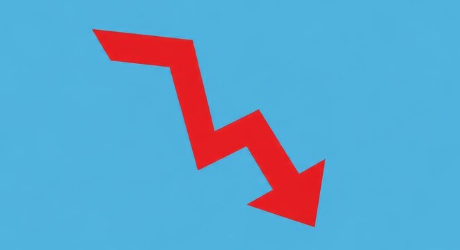 Red downward arrow graphic on vibrant blue background representing decrease decline or loss modern and minimalistic design with visual impact