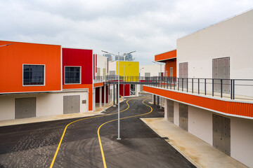 Naklejka premium Colorful container iron façade building blocks