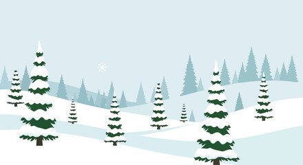 Fototapeta premium Minimalist Snowy Winter Forest Landscape Vector Illustration