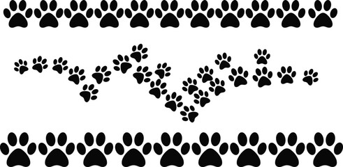 Animal paw prints pattern, pet tracks, wildlife footprints, playful design, black silhouette icons, vector illustration background © Mozibur