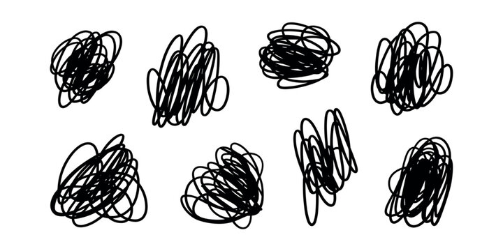 Black scribbles on white background black lines hand drawn 2 abstract shapes