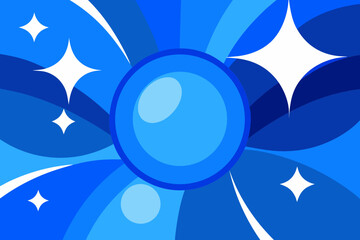 A vibrant blue vector graphic illustration of a stylized flower with sparkles and petals