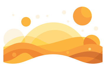 A vibrant orange and yellow abstract landscape vector graphic with a stylized sun and hills