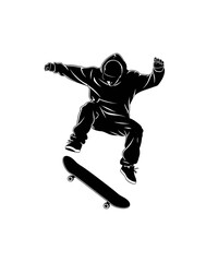 Obraz premium Skateboarder mid-air trick black silhouette dynamic motion sports action extreme urban lifestyle