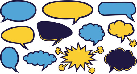 Flat text boxes and superhero explosion shapes with copy space © Husmath