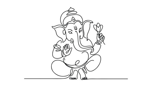 One continuous line illustration of an Lord Ganesha isolated on white background.
