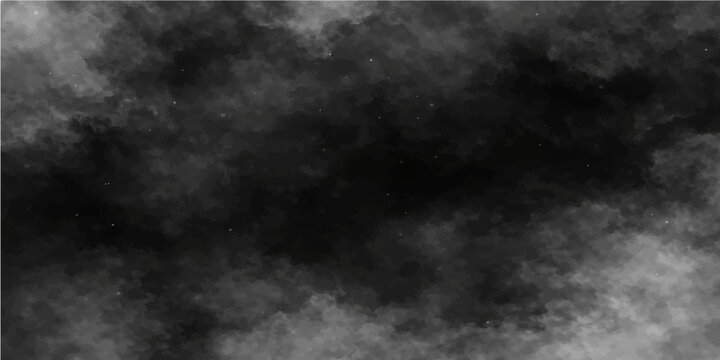 Dark black and white smoke clouds with misty storm texture in the night sky background