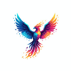 Fototapeta premium Vibrant Phoenix Rising with Outstretched Wings in Dynamic Flight Vector Illustration