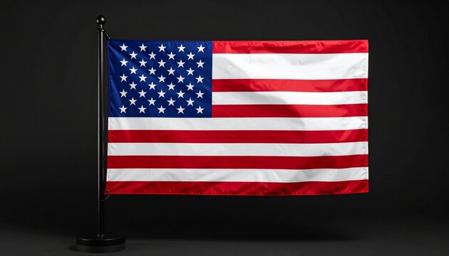 United States flag on black pole with dark background
