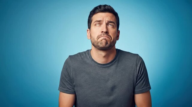 Man Shrugging with Confused Expression, Showing Uncertainty and Doubt