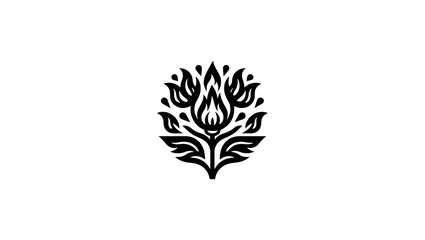 Feuerwerk logo vector icon in black and white, Laurel And Flame Design, Stylized Black Flame or Fire Symbol, Black and white stylized illustration of a lightbulb blossoming within a floral design, 
El