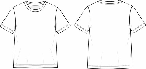 T-shirt template with front and back views, isolated on white background