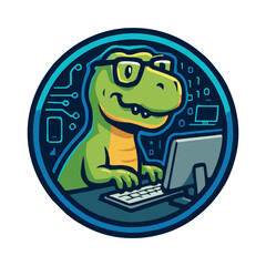 Obraz premium Tech Geek Dinosaur – Programmer T-Shirt Design