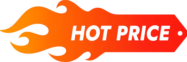 Red hot price tag with flame icon isolated on transparent background