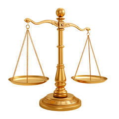 Golden balance scale isolated on white background