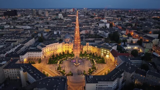 The city of Ł&oacute;dź - view of Freedom Square. Lodz, Poland.