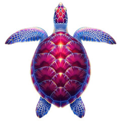 Artistic sea turtle with vibrant purple and pink shell, isolated subject.