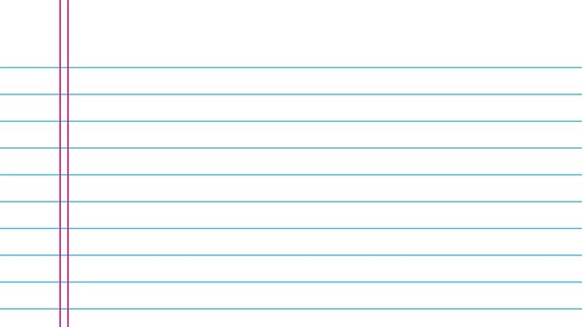 Minimal lined notebook paper animation with clean white background and blue horizontal lines. Perfect for education, writing, school, study, note-taking, presentations, and clean minimal backgrounds.