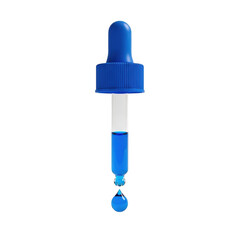 Fototapeta premium A blue dropper bottle releasing a single droplet of liquid