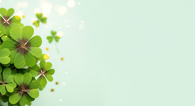 Fresh Four Leaf Clover Border with Soft Green Background