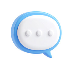 3D Blue Speech Bubble Icon with Ellipsis, Isolated on a Transparent Background.