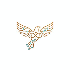 Fototapeta premium An intricate line art illustration of a bird in flight with gemstones, symbolizing freedom and elegance.