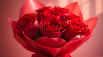 Vibrant Red Rose Arrangement in Satin Wrap
