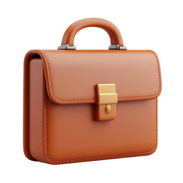 3D Classic Leather Briefcase with Golden Clasp, Isolated on a Transparent Background.