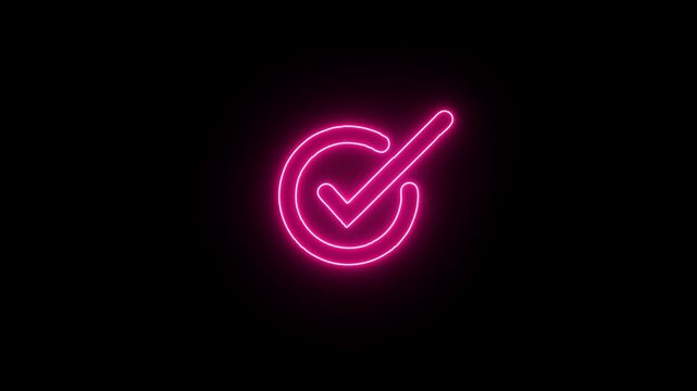 Glowing neon Tick mark icon animation. Check mark icon, right mark icon, approved sign, Check mark symbol. approved tick mark icon.