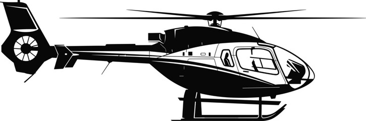 Helicopter silhouette vector illustration, black and white chopper aircraft isolated on white background transportation design © Liton Roy