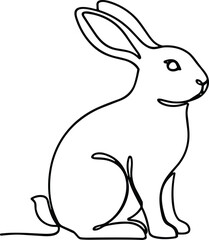 Obraz premium Rabbit silhouette seated upright, smooth line drawing, minimalist animal vector illustration design for nature themes and logos