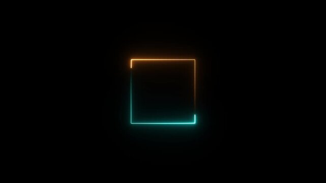 Glowing neon square rectangle picture frame icon animation display neon box footage. 