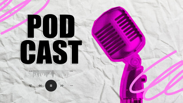 Creative podcast design featuring a microphone and sound wave