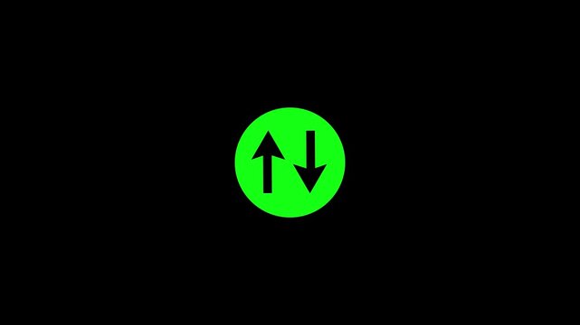 Swipe Up and down arrow icon. Two Lane highway street sign icon isolated on black background.Up-down arrow loading seamless loop into alfa channel.