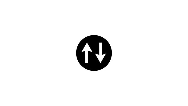 Swipe Up and down arrow icon. Two Lane highway street sign icon isolated on black background.Up-down arrow loading seamless loop into alfa channel.