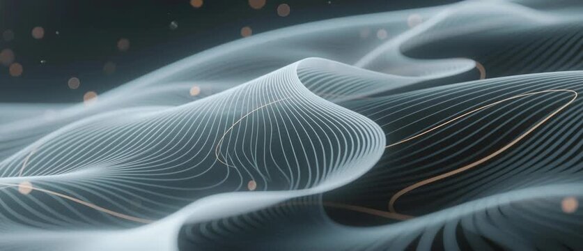 Gemini  Abstract blue technology background featuring 3d futuristic waves and geometric bubble patterns with gold light lines on a textured fractal vector wallpaper backdrop