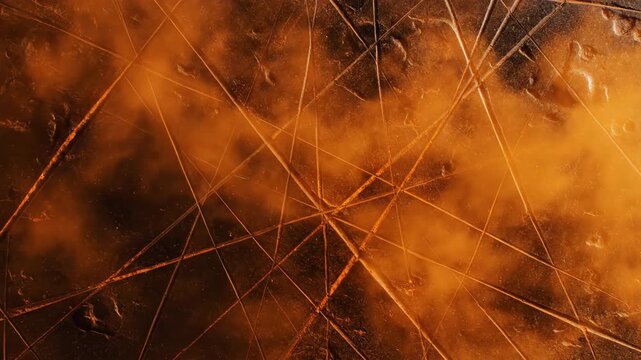 Rough textured black industrial surface slowly covered by thick, hazy orange dust and intersecting geometric scratch marks in a seamless loop blackorange, textureoverlay, industrialbackground
