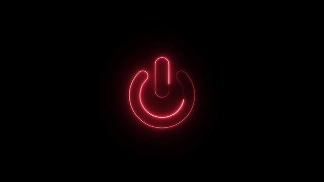  power reset button sign animation Neon glowing power button icon animated.Red Neon power reset button sign animation.