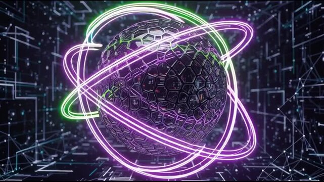 Abstract Atom Nucleus Orbiting Rings, Digital Science Technology Background