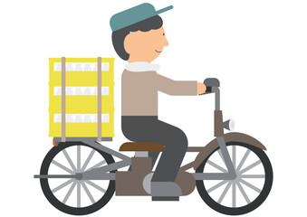 昔懐かしい自転車で牛乳を運ぶ配達員のイラスト素材