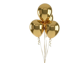 Floating 3D golden helium balloons, isolated subject with PNG alpha channel