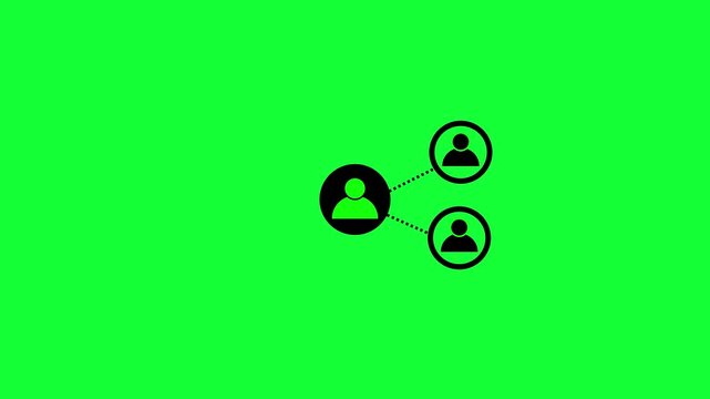 Network connection person icon isolated on green background. Social media connection concept sign animation. 