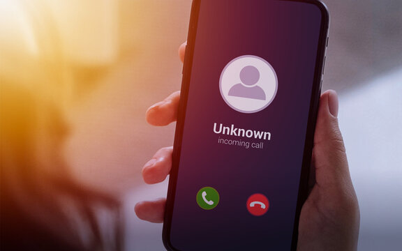 Unknown Incoming Call on Smartphone Screen. Scam and Spam Concept