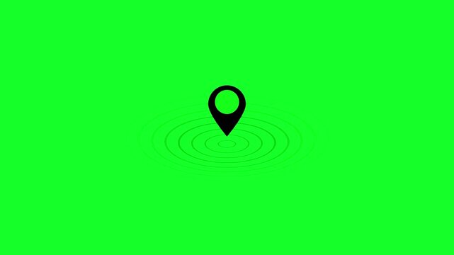 Location icon animation, GPS icon and radio wave on with dark background.Location symbol, black pin point icon, Location pin, road location.